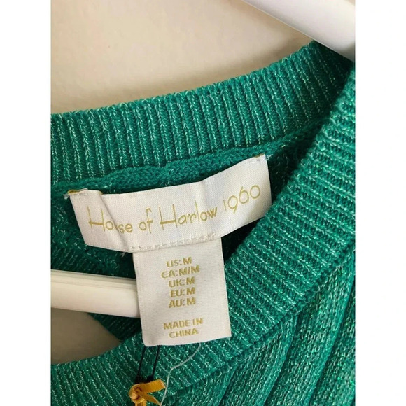 House of Harlow 1960 NWT Green Ribbed Sweater Dress Size Medium Sparkly Knit - Picture 7 of 13